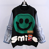 Patchwork Smile Sweater Top