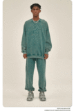 ARTIE | 100% Cotton Aged Unisex Jogging Suit in Cyan (model wear size XL)
