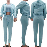SUPER WHOLESALE | Hooded Tracking Suit with Tanks in Cyan