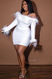 SUPER WHOLESALE | Feather Deco High Quality Party Mini Dress in White