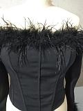 SUPER WHOLESALE | Feather Deco High Quality Party Mini Dress in Black
