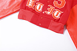 SUPER WHOLESALE | Pu Material Patchwork Women's Varcity Jacket Top