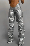 SUPER WHOLESALE | Pu Material Ruffle Pants in Silver