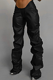 SUPER WHOLESALE | Pu Material Ruffle Pants in Black