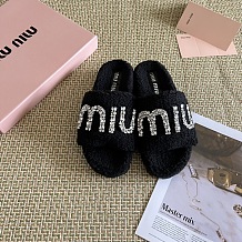 SUPER WHOLESALE | MIUMIU Furry Slides in Black