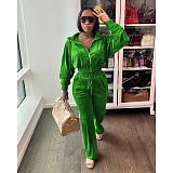 SUPER WHOLESALE | Velvet Fabric Tracking Suit in Green