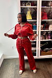 SUPER WHOLESALE | Velvet Fabric Tracking Suit in Red