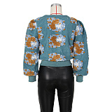 SUPER WHOLESALE | Floral Pattern Embroidered Lantern Sleeve Top in Cyan