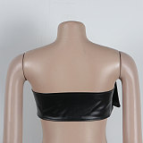 　SUPER WHOLESALE | Pu Material Zip Up Skirt with Buckle Bandeau in Black