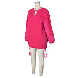 SUPER WHOLESALE | Patchwork Knitted Sweater Top in Rose Red
