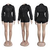 SUPER WHOLESALE | Puffy Front Zip Up Romper in Black