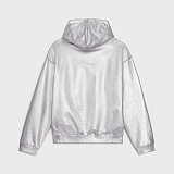 SUPER WHOLESALE | Pu Material Oversize Hoodie Top in Silver