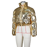 SUPER WHOLESALE | Shinning Fabric Turtle Neck Down Coat in Gold