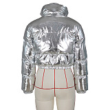 SUPER WHOLESALE | Shinning Fabric Turtle Neck Down Coat in Silver