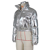 SUPER WHOLESALE | Shinning Fabric Turtle Neck Down Coat in Silver