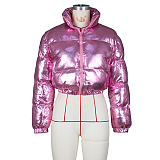 SUPER WHOLESALE | Shinning Fabric Turtle Neck Down Coat in Pink
