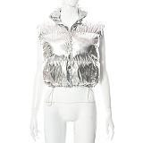SUPER WHOLESALE | Vest Down Coat Drawstring in Silver