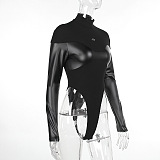 SUPER WHOLESALE | Patchwork Bodysuit in Black
