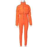SUPER WHOLESALE | Patchwork Puffy Jumpsuit in Orange