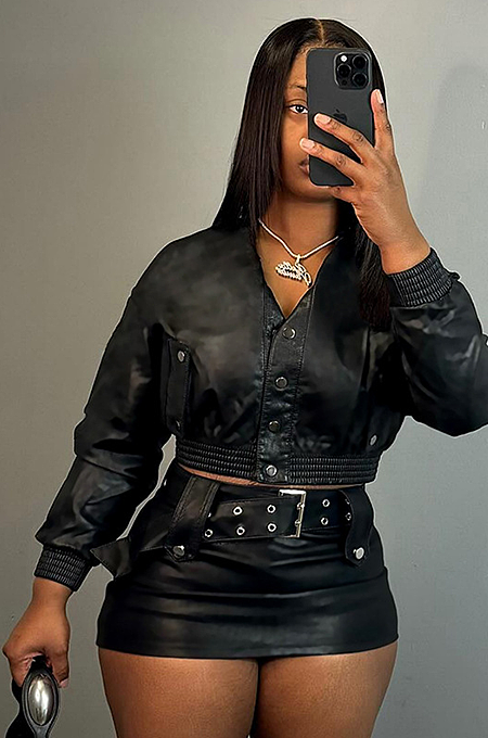 SUPER WHOLESALE |Pu Material Skirt Set in Black