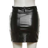 SUPER WHOLESALE |Pu Material Skirt Set in Black