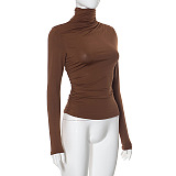 SUPER WHOLESALE | Turtle Neck Top in Solid Coffee