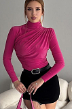 SUPER WHOLESALE | Turtle Neck Top in Solid Rose Red