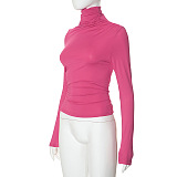 SUPER WHOLESALE | Turtle Neck Top in Solid Rose Red