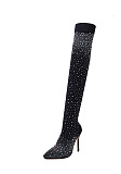 WHOLESALE | Elastic Rhinestone Deco Knee High Boots in Black