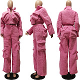 SUPER WHOLESALE | Chenille Big Pockets Pants Set in Pink