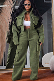 SUPER WHOLESALE | Chenille Big Pockets Pants Set in Grass Green