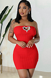 SUPER WHOLESALE | Pit Material Heart Cut-out Offer Shoulder Dress in Red