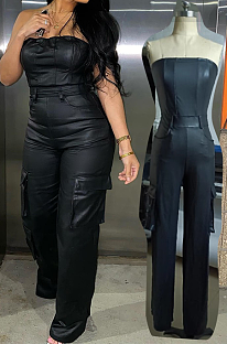 SUPER WHOLESALE | Pu Material Jumpsuit with Pockets
