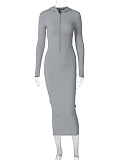SUPER WHOLESALE |  Half Zip Up Hoodie Long Dress in Grey