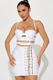 SUPER WHOLESALE |  Buckle Decor Skirt Set in White