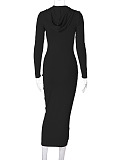 SUPER WHOLESALE |  Half Zip Up Hoodie Long Dress in Black