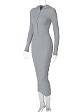 SUPER WHOLESALE |  Half Zip Up Hoodie Long Dress in Grey