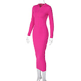 SUPER WHOLESALE |  Half Zip Up Hoodie Long Dress in Rose Red