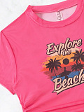 SUPER WHOLESALE | Pattern Printed Bikini and Shirt Set in Rose Red