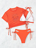 SUPER WHOLESALE | Pattern Printed Bikini and Shirt Set in Orange