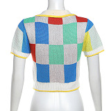 SUPER WHOLESALE | Colour-block Knitted Pearl Decor Skirt Set