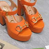 SUPER WHOLESALE | Gucc i   Leather Platform Sandals in Orange