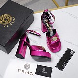 SUPER WHOLESALE | Versace Leather Platform Sandals in Rose Red