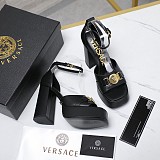 SUPER WHOLESALE | Versace Leather Platform Sandals in Black