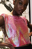 SUPER WHOLESALE | Sequins Off Shoulder T-Shirt Top in Pink