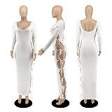 SUPER WHOLESALE |  Side Tied Plunging Neck Long Dress