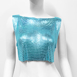 SUPER WHOLESALE | Sequins Off Shoulder T-Shirt Top in Sky Blue
