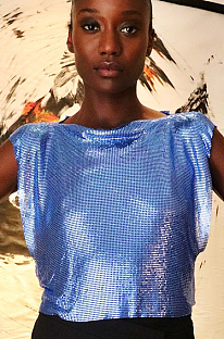 SUPER WHOLESALE | Sequins Off Shoulder T-Shirt Top in Blue