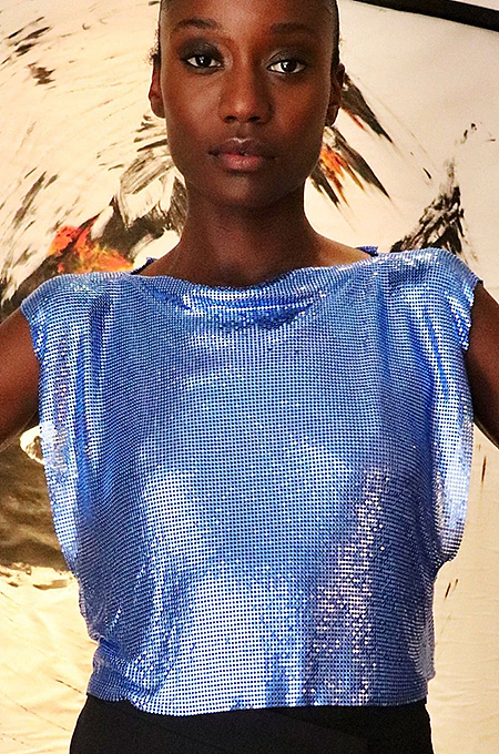 SUPER WHOLESALE | Sequins Off Shoulder T-Shirt Top in Blue