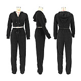 SUPER WHOLESALE |  Embroidered Hooded Zipper Long Casual Sportswear Suit